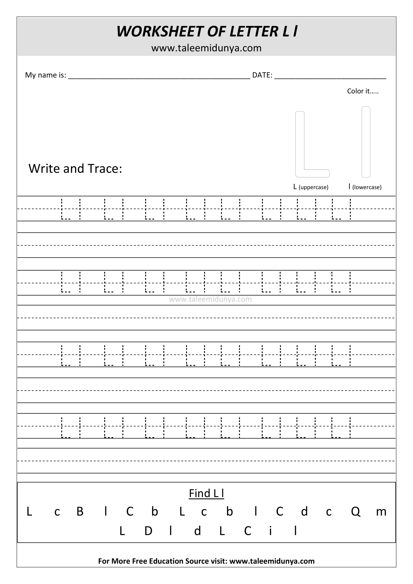 worksheet Ll